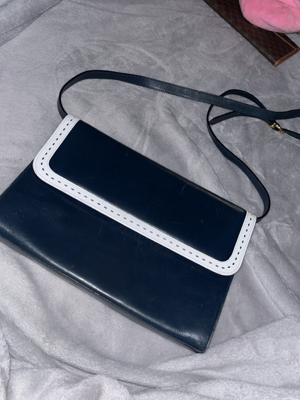 Salvatore Ferragamo Navy Leather Interior with Gold Foil Logo